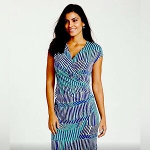 TOMMY BAHAMA BLUE STRIPED FAUX WRAP DRESS L